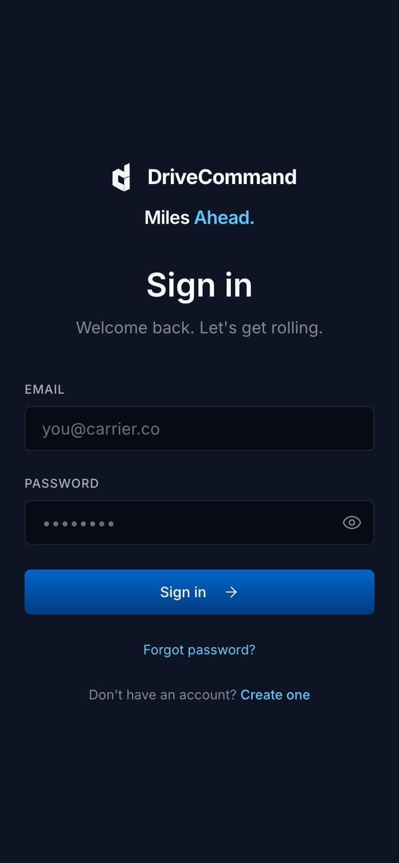 DriveCommand sign-in on a phone